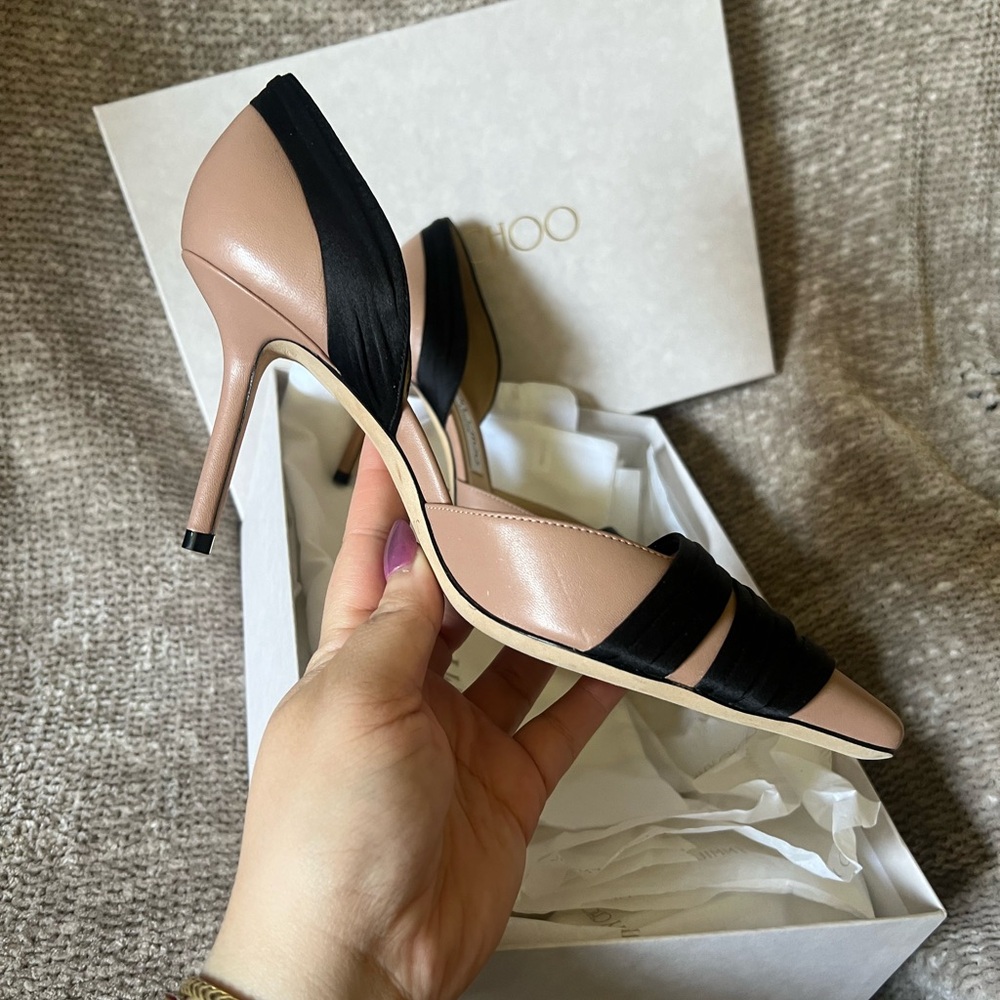Jimmy Choo Lyrin 85- Ballet Pink Nappa Leather/ Black Satin